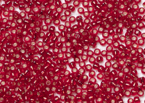 Бисер Япония круглый 11/0 10г 0025C рубин, серебряная линия внутри